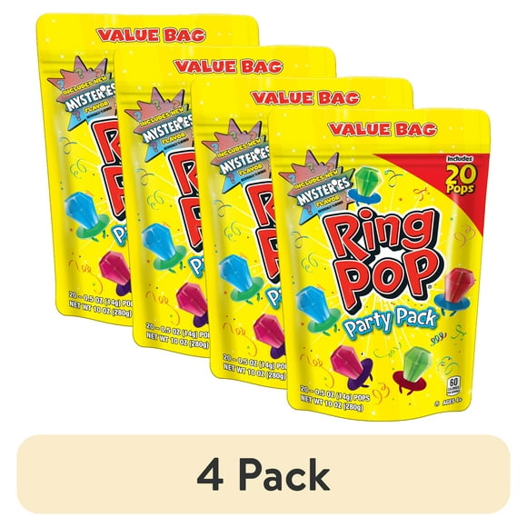 (4 pack) Ring Pop, Kosher, Assorted Flavor, Individually Wrapped Lollipops, 10 oz, 20 Count, Bag