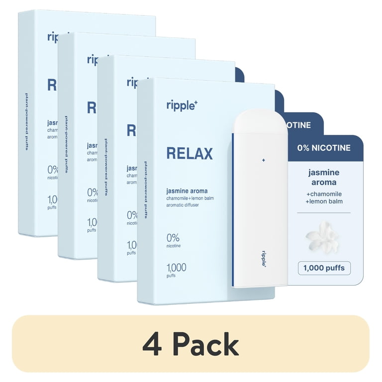 lavender chomopille non nicotine tobaccos vape 4 pack) Ripple Jasmine Diffuser - 1,000 Puffs, 0% Nicotine, + Chamomile &  Lemon Balm, 100% Recyclable