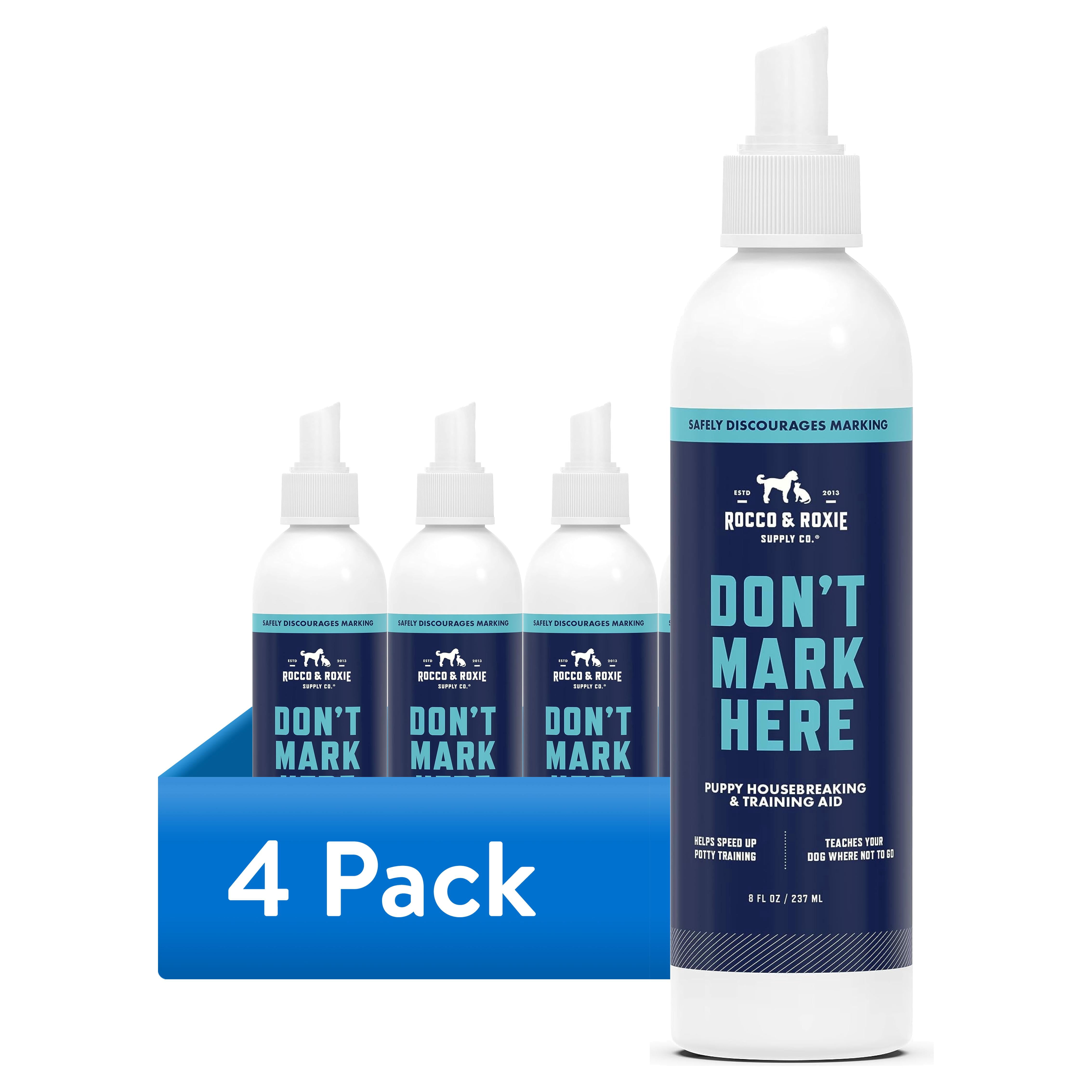 (4 pack) Rocco & Roxie Don't Mark Here Puppy Housebreaking & Training Aid Spray, 8 fl oz