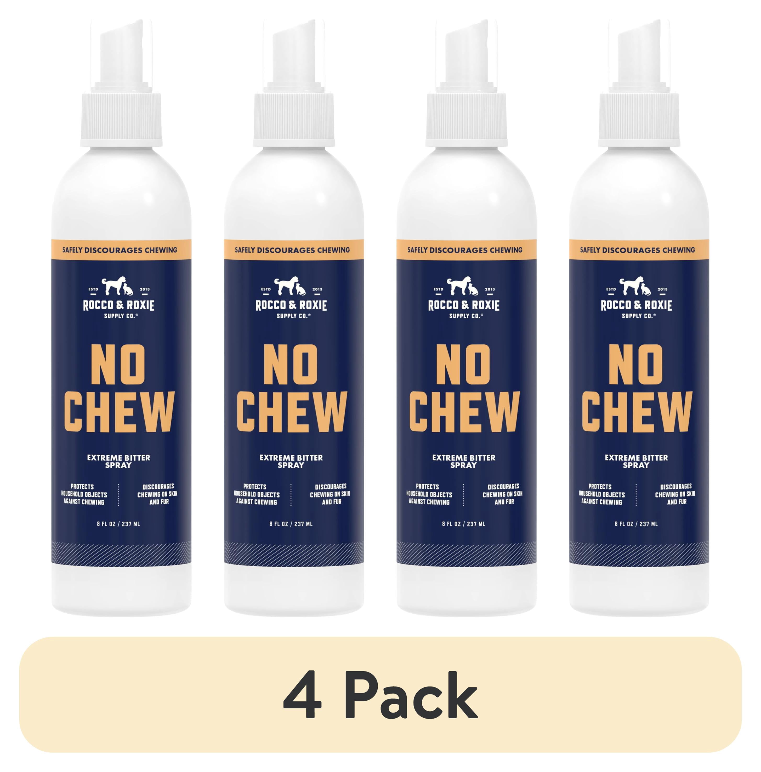(4 pack) Rocco & Roxie No Chew Spray for Dogs, Bitter Dog Training Aid, Alcohol-Free Puppy Deterrent Formula with Calming Copaiba Oil, Safe Anti-Chew Solution for Skin, Furniture, Wounds & Plants - 8 oz