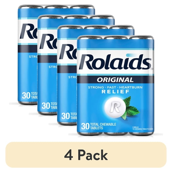 (4 pack) Rolaids Original Strength, 30 Chewable Tablets, Mint