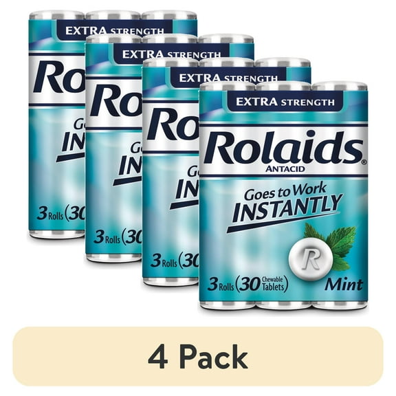 (4 pack) Rolaids Extra Strength Antacid, Heartburn Relief, 30 Chewable Tablets, Mint Flavor, 3 x 10 Tablets