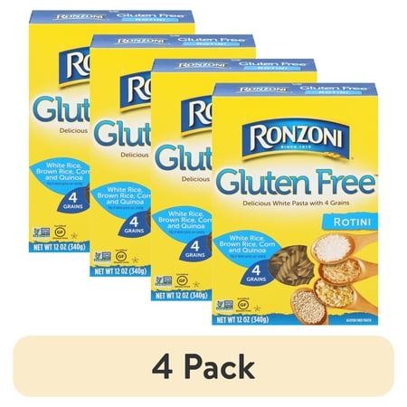(4 pack) Ronzoni Gluten Free Rotini, Non-GMO, Vegan, 4-Grain White Pasta, 12 oz Box