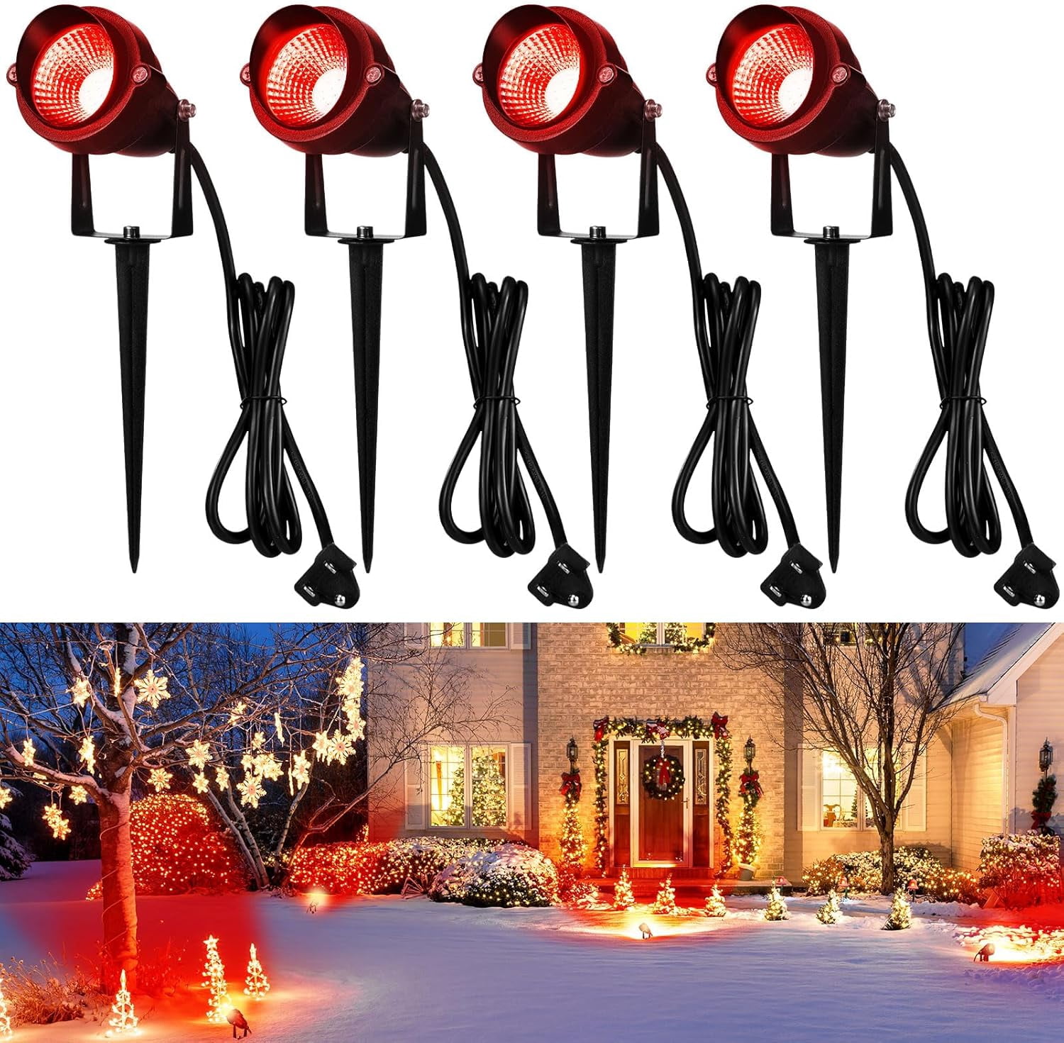 4-pack Rosace outdoor Christmas red spotlights, 12-watt 66 waterproof ...