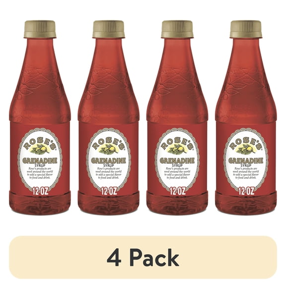 (4 pack) Roses Grenadine Syrup 12 OZ Bottle, | Perfect for Cocktails, Beverages, and Mixers
