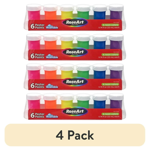 (4 pack) RoseArt  Neon Washable Tandem Paint, 6 Vibrant Colors
