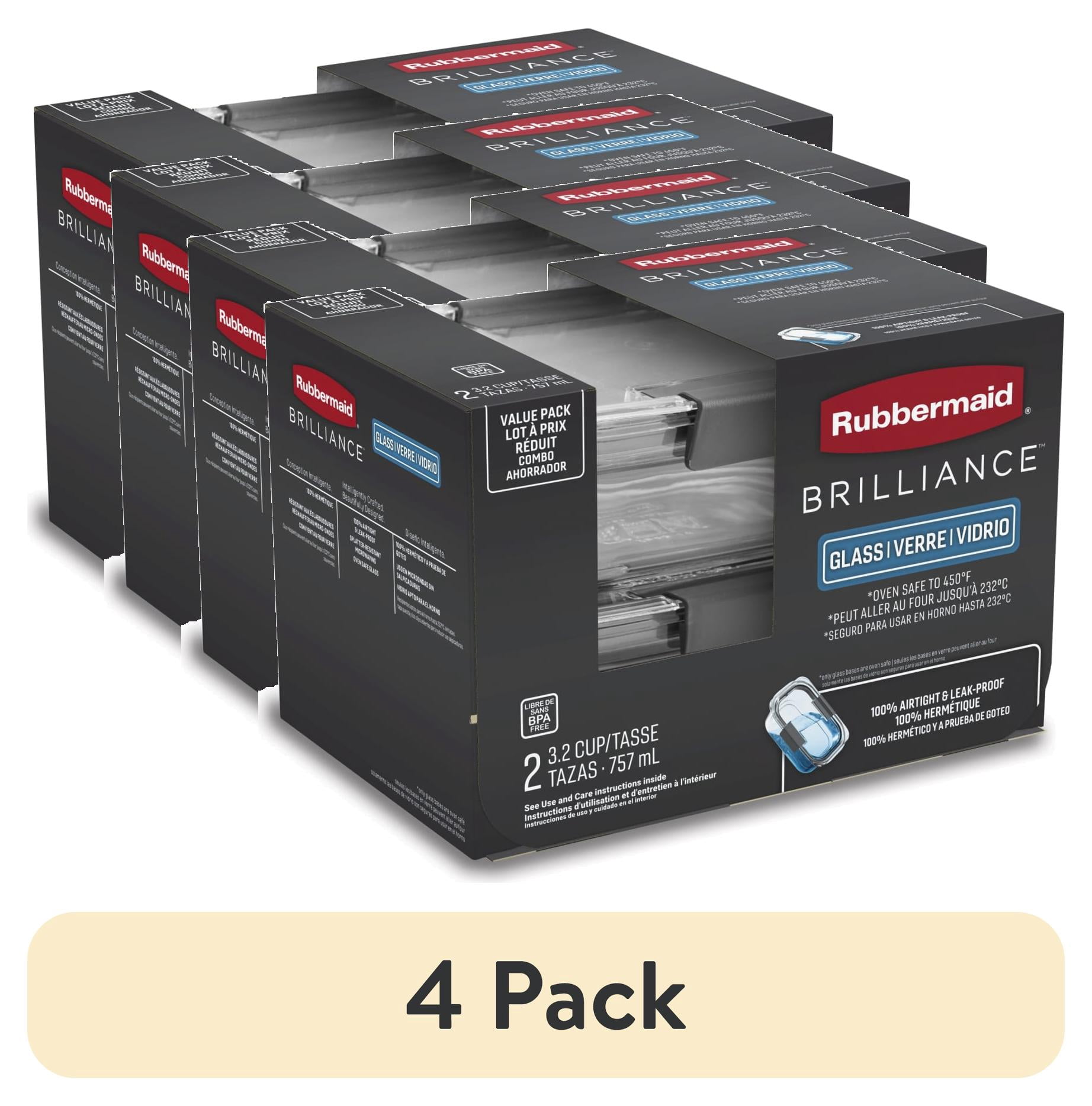 (4 pack) Rubbermaid 3.2 Cup Brilliance Glass Food Storage Containers, Set of 2