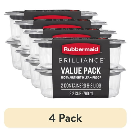 (4 pack) Rubbermaid Brilliance 3.2 Cup Tritan Stain-Proof Food Storage Container, Set of 2, Well Suited to Refrigerator Organization