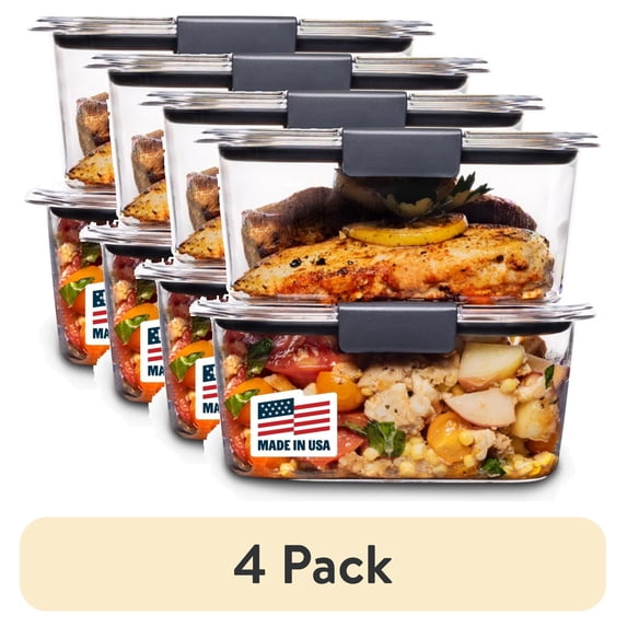 (4 pack) Rubbermaid Brilliance 4.7 Cup Medium Stain-Proof Food Storage Container, Set of 2