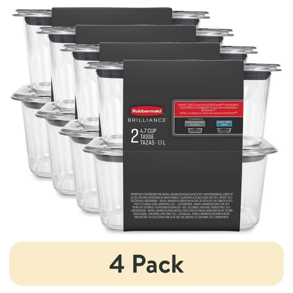 (4 pack) Rubbermaid Brilliance Food Storage Container, Medium Deep, 4.7 Cup, 2-Pack