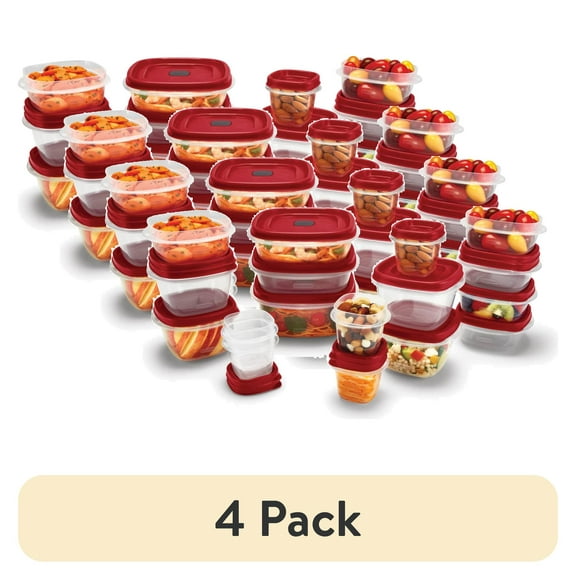 (4 pack) Rubbermaid Easy Find Lid 34 Pc Set of Food Storage Containers with Vented Lids, Plastic Food Storage Containers with Easy Find Lids, Great for Leftovers, Meal Prep & Organization