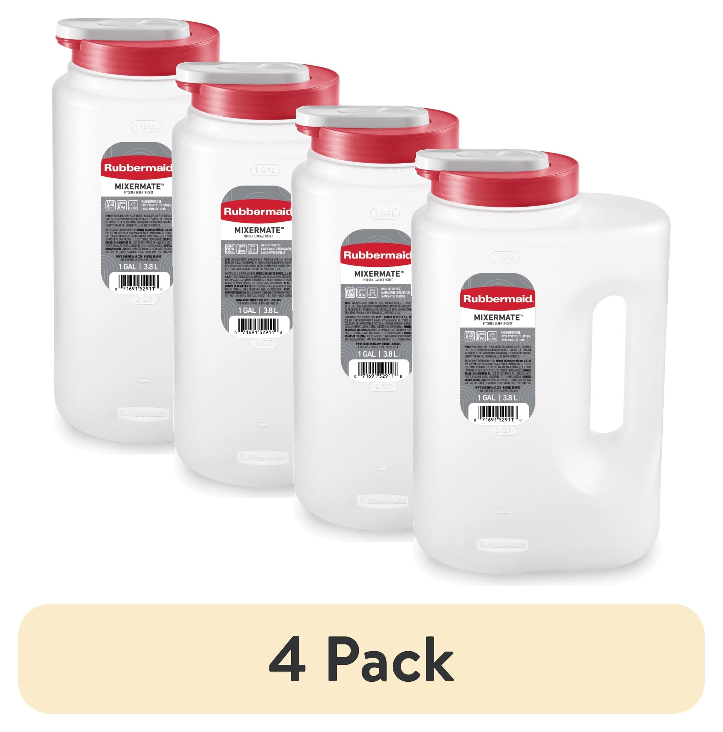 (4 pack) Rubbermaid Mixermate Leak-Resistant Pitcher, Clear, 3.8 Liter (1 Gallon), Plastic