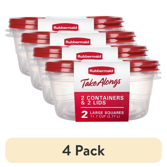 (4 pack) (4 pack) Rubbermaid TakeAlongs 11.7 Cup Food Storage Containers, Set of 2, Red