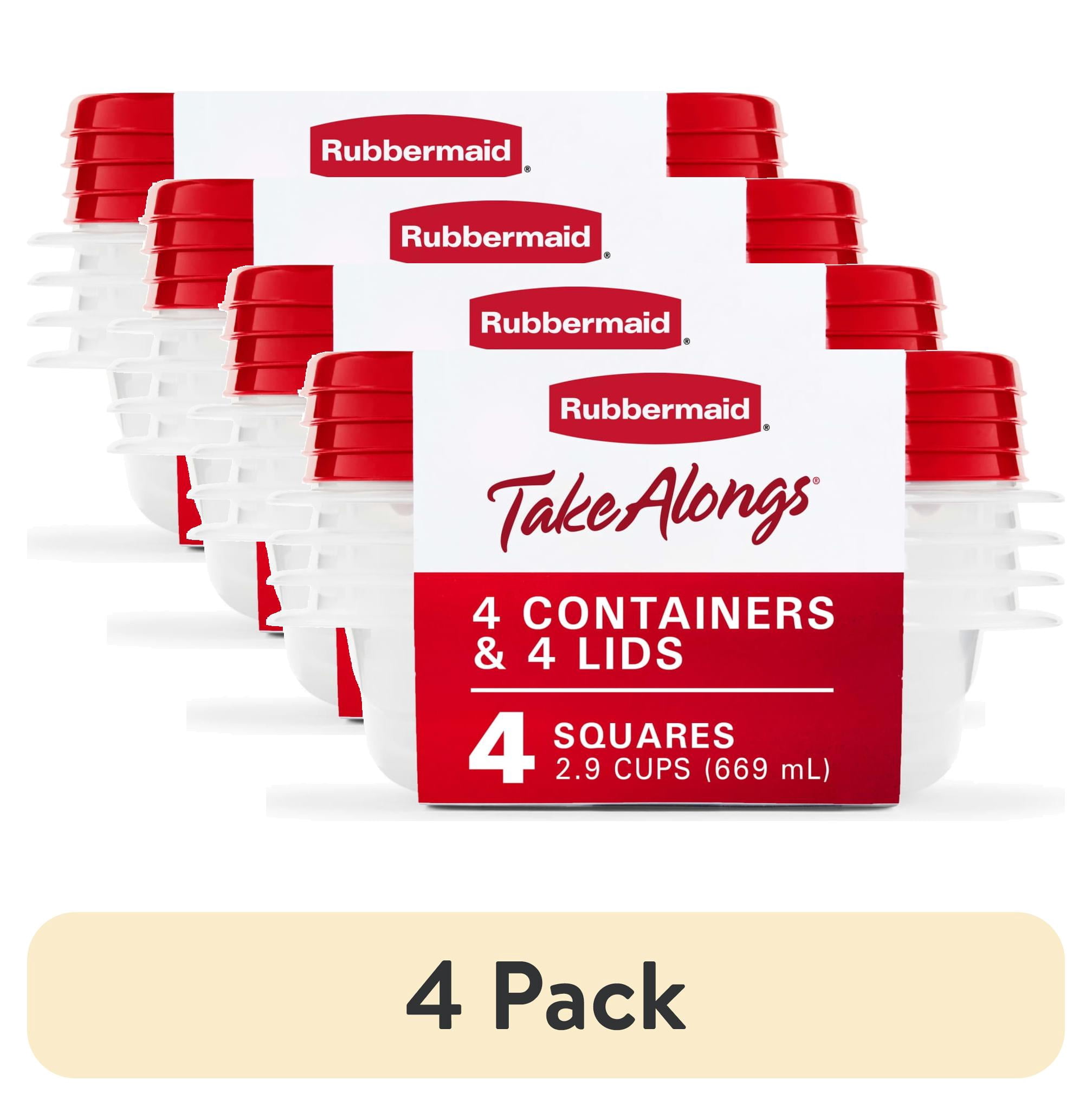 (4 pack) Rubbermaid TakeAlongs 2.9-Cup Square Food Storage Containers, 4-Pack, Red