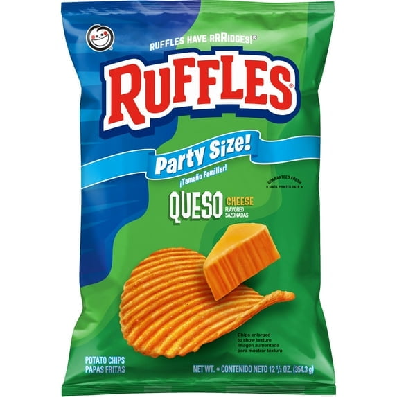 (4 pack) Ruffles Potato Chips, Queso, 12.5 oz Bag