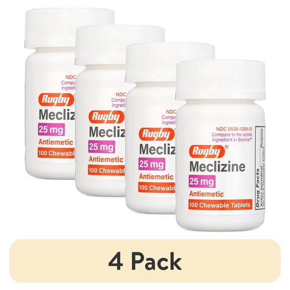 (4 pack) Rugby Meclizine Hydrochloride 25 mg. Tablets (100)