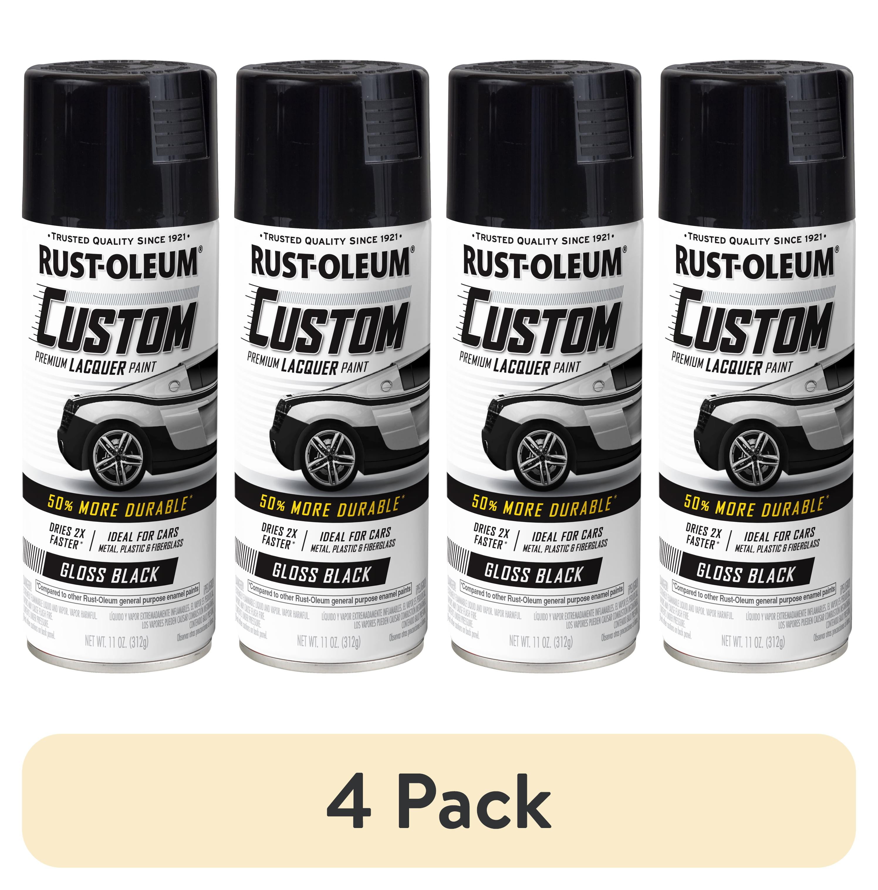 (4 pack) Rust-Oleum Automotive Custom Lacquer Gloss Spray Paint, Black, 11 oz