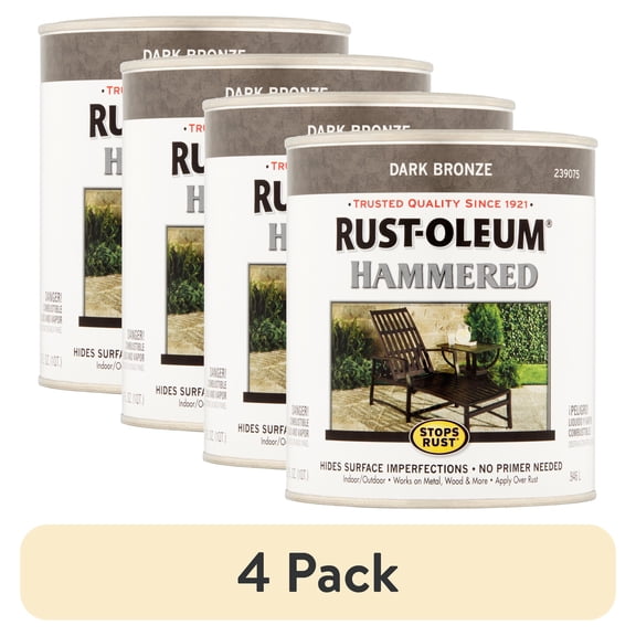 (4 pack) Rust-Oleum Stops Rust Dark Bronze Hammered Paint, 32 fl oz