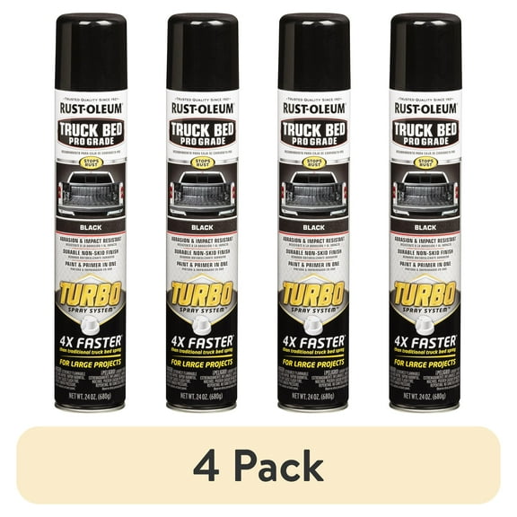 (4 pack) Rust-Oleum Stops Rust Turbo Automotive Flat Textured Truck Bed Spray Paint, Black, 24 oz