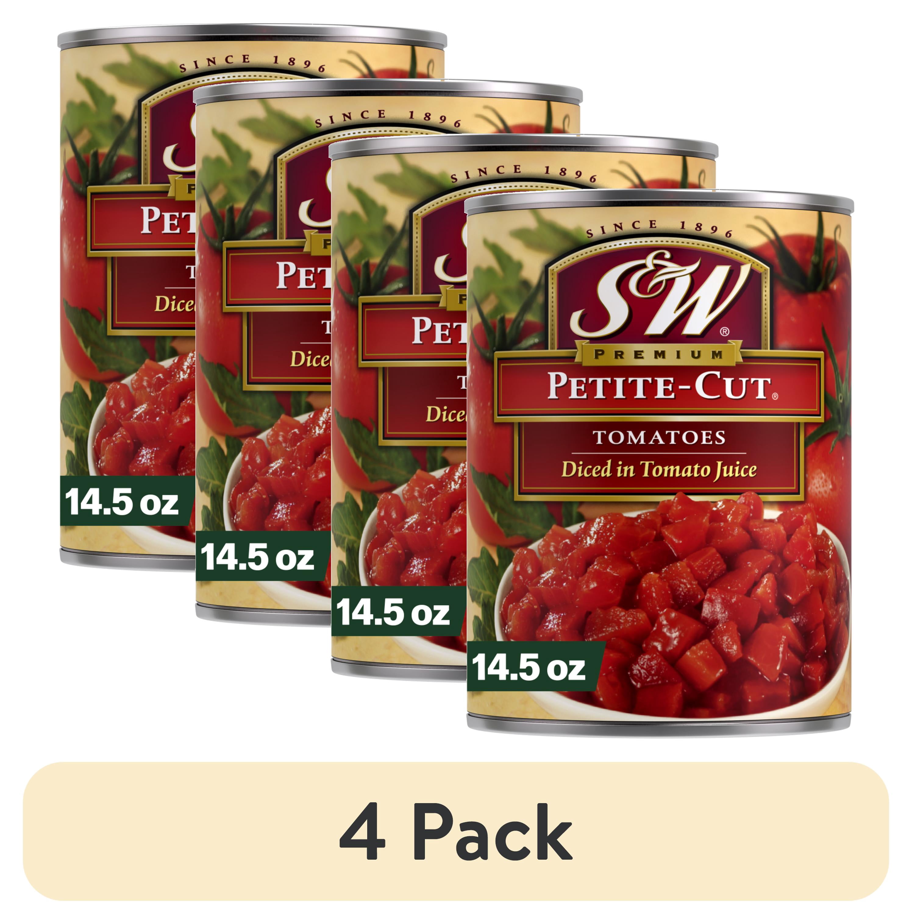 (4 pack) S&W Premium Petite Cut Canned Diced Tomatoes, 14.5 oz Can