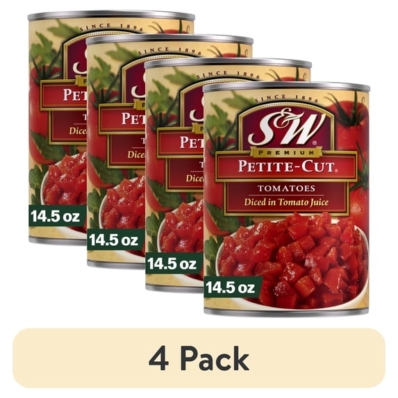 (4 pack) S&W Premium Petite Cut Canned Diced Tomatoes, 14.5 oz Can