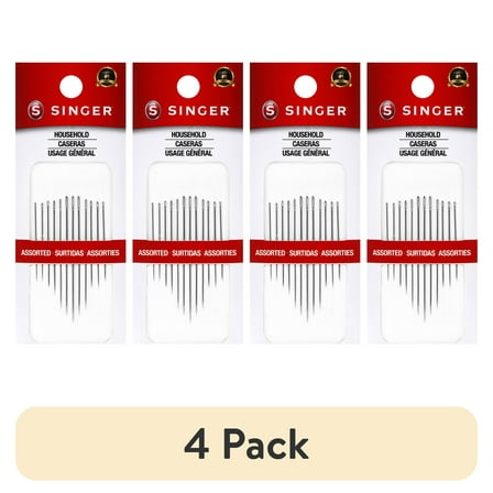(4 pack) SINGER Assorted Steel Household Hand-Sewing Needles, Assorted Sizes, 12 Pieces