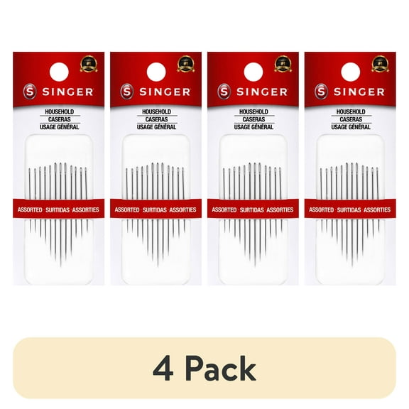 (4 pack) SINGER Assorted Steel Household Hand-Sewing Needles, Assorted Sizes, 12 Pieces