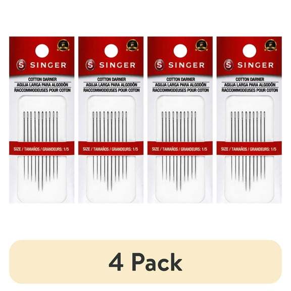 (4 pack) SINGER Cotton Darners Hand-Sewing Needles, Sizes 1/5, 10 Pieces