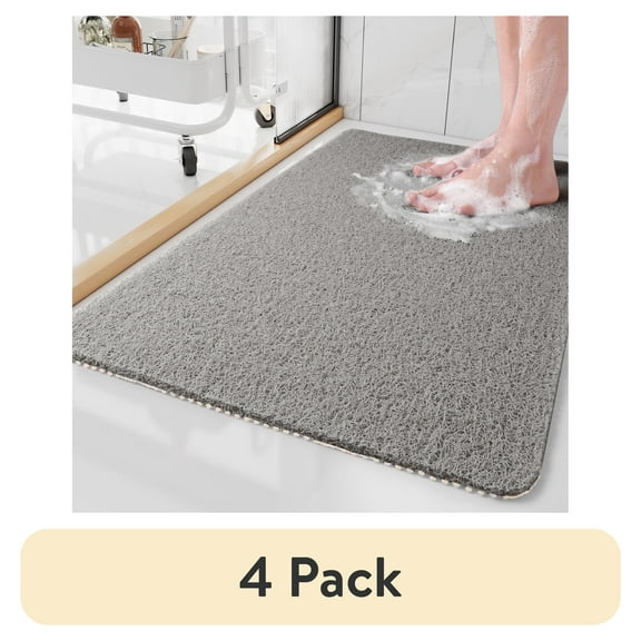 (4 pack) SIXHOME Non Slip Shower Mat 17"x30" PVC Loofah Shower Mats for Bathtub Quick Drying Shower Floor Mat with Comfortable Textured Surface Easy Cleaning Shower Mat for Shower Stall Gray