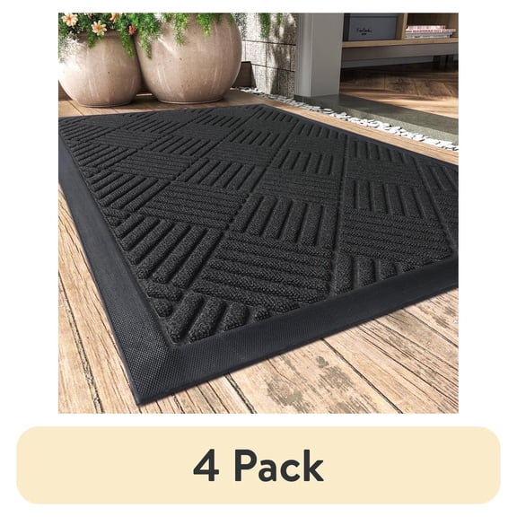 (4 pack) SIXHOME Outdoor Mat Non Slip Doormat 17"x30" Front Door Mat Outside Absorbent Rubber Welcome Mat Low Profile Dirt Trapper Indoor Outdoor Doormat Thicken Crosshatch Entryway Rug Floor Mat Black
