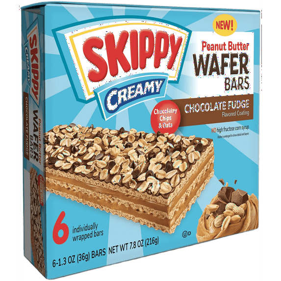 (4 pack) SKIPPY Creamy Peanut Butter And Chocolate Fudge Wafer Snack Bar, 7.8 Oz (216g), 6 Ct (36g)/Bar