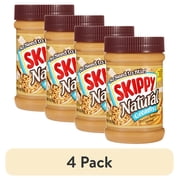 (4 pack) SKIPPY Natural Peanut Butter Spread, Creamy, 7 G Protein per Serving, 15 oz Plastic Jar