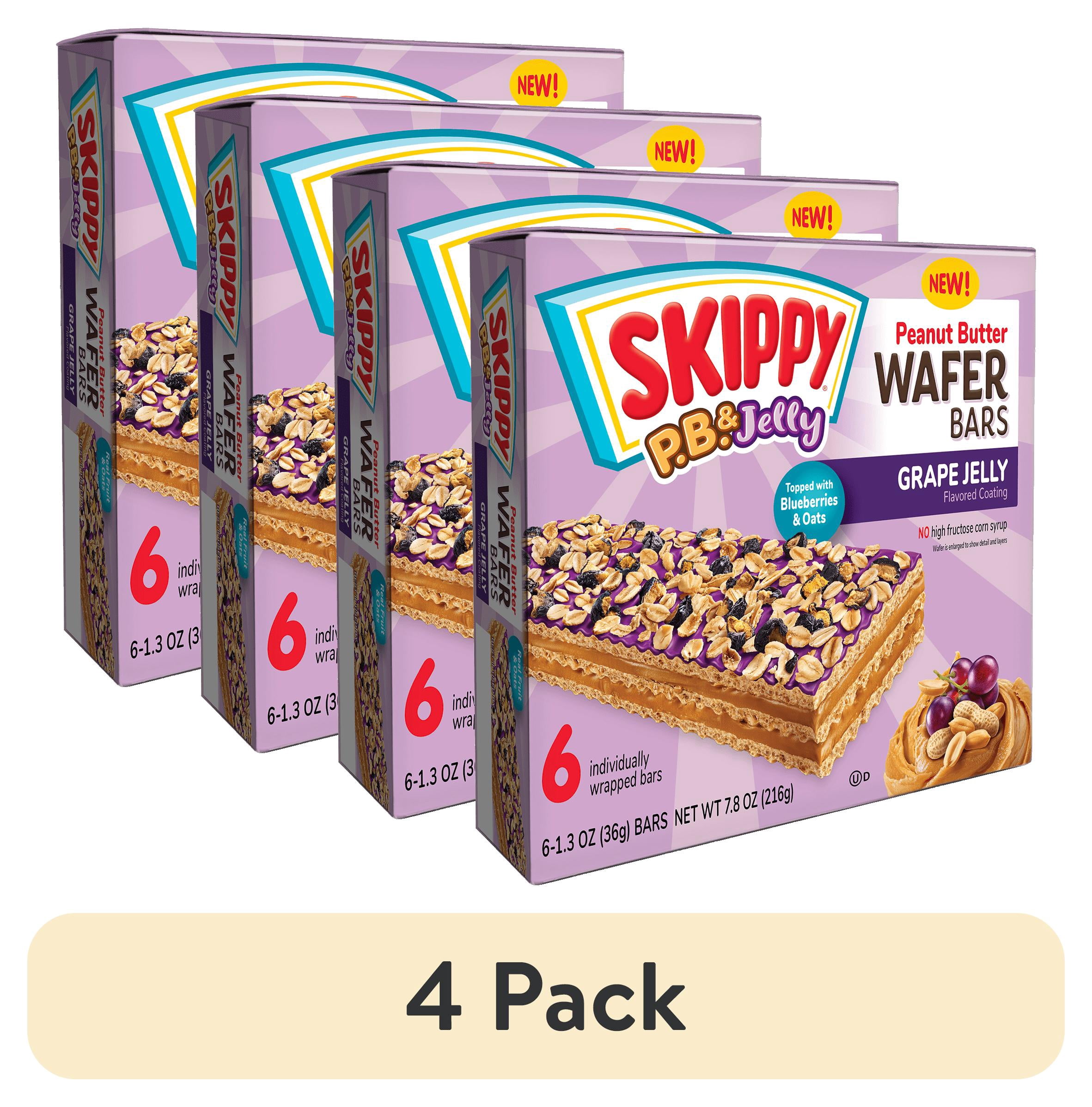 (4 pack) SKIPPY P.B. & Jelly Peanut Butter And Grape Jelly Coated Wafer Bars, 7.8 oz (216g), 6 Ct (36g)/Bar