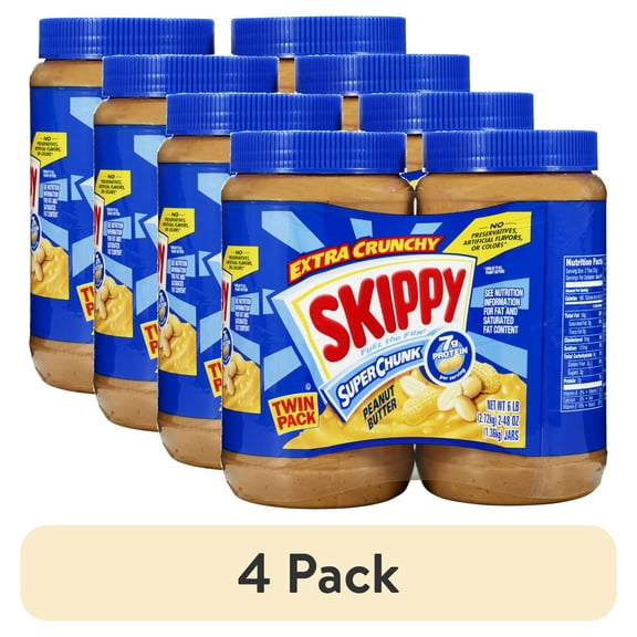 (4 pack) SKIPPY SUPER CHUNK Peanut Butter Twin Pack 2-Pack, Shelf-Stable, 40 oz Plastic Jar