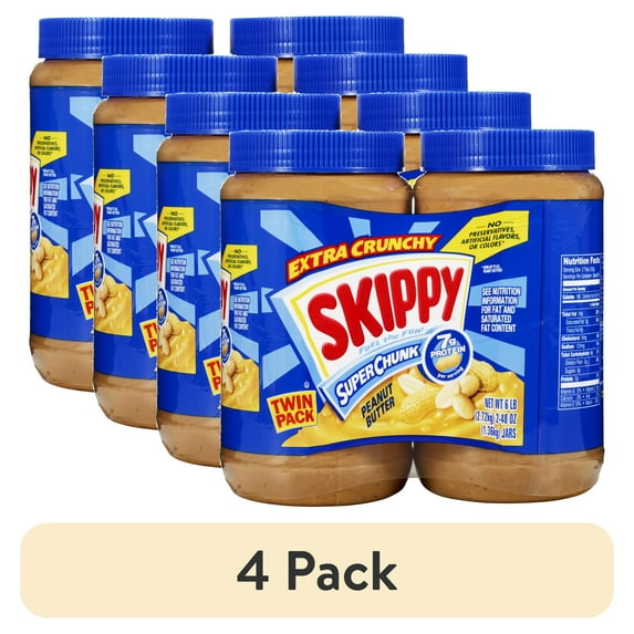 (4 pack) SKIPPY SUPER CHUNK Peanut Butter Twin Pack 2-Pack, Shelf-Stable, 40 oz Plastic Jar