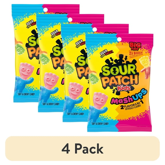 (4 pack) SOUR PATCH KIDS MashUps 2 Flavors in 1 Soft & Chewy Candy, 8 oz
