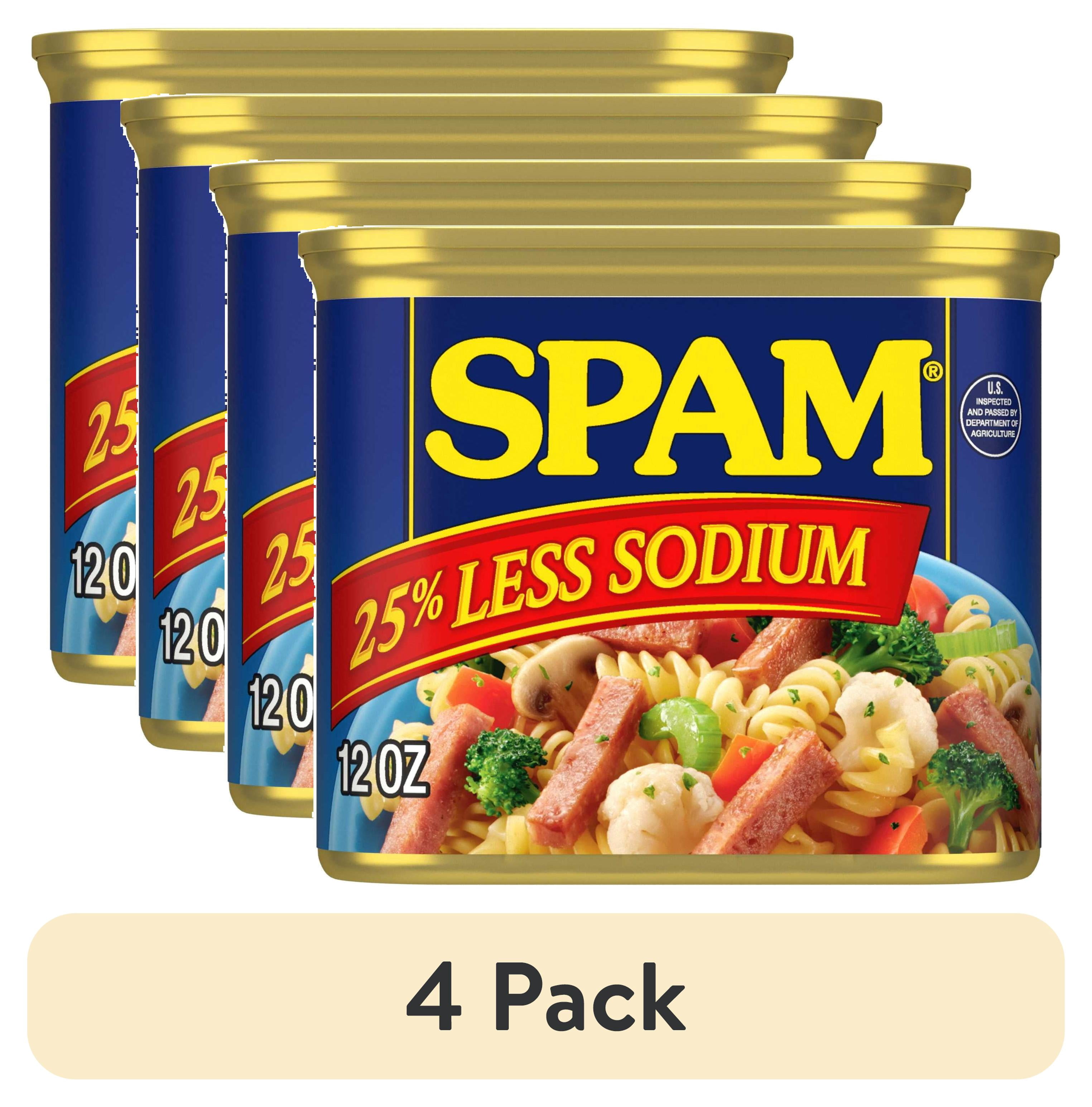(4 pack) SPAM Hello Kitty 25% Less Sodium, Canned Meats, 7 g Protein, Shelf-Stable, 12 oz Aluminum Can