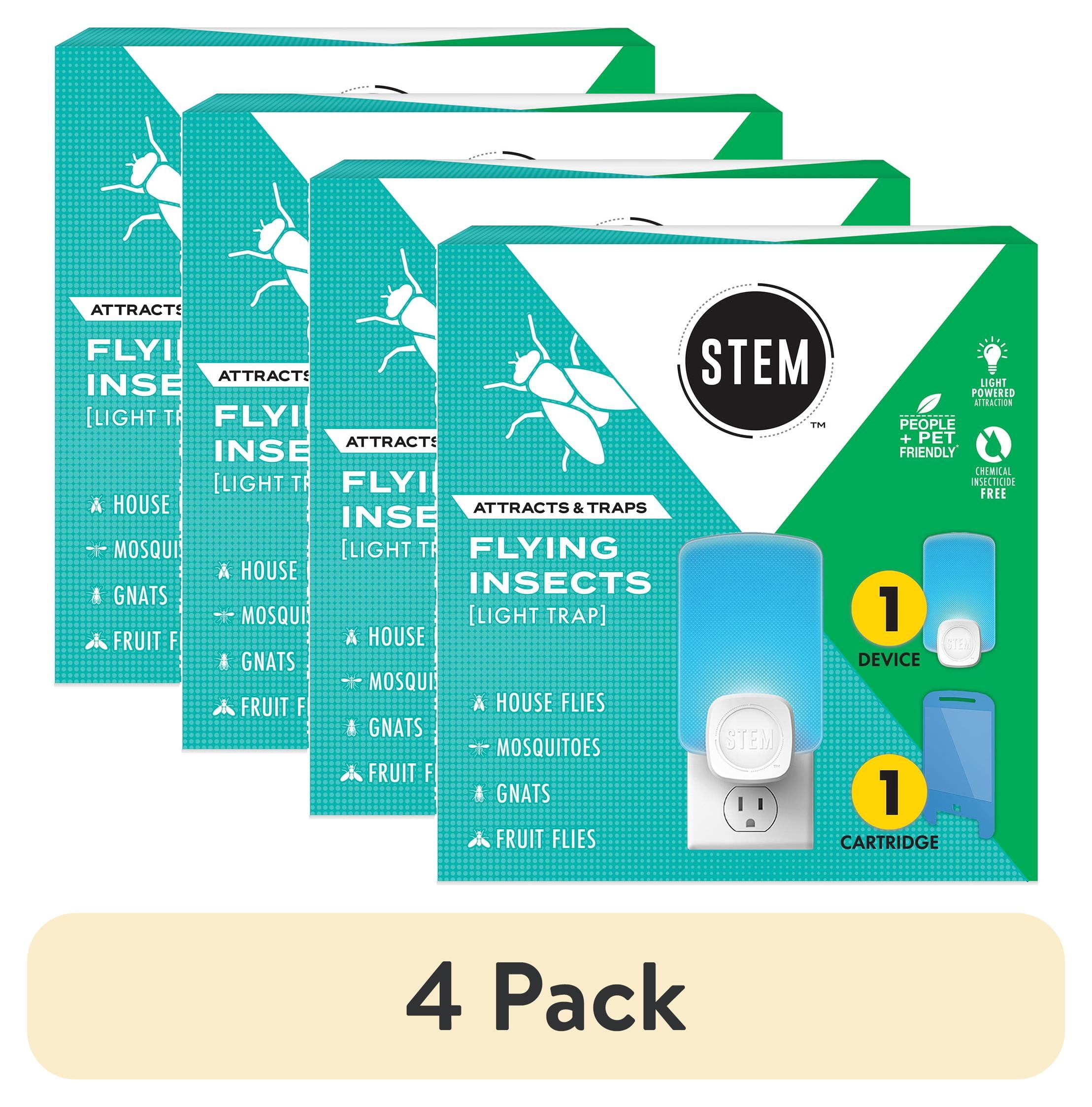 (4 pack) STEM Light Trap, Attracts and Traps Flying Insects, Emits Soft Blue Light, [Includes Starter Kit with 1 Light Trap and 1 Cartridge]