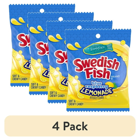 (4 pack) SWEDISH FISH Blue Raspberry Lemonade Soft & Chewy Gummy Candy, 3.59 oz