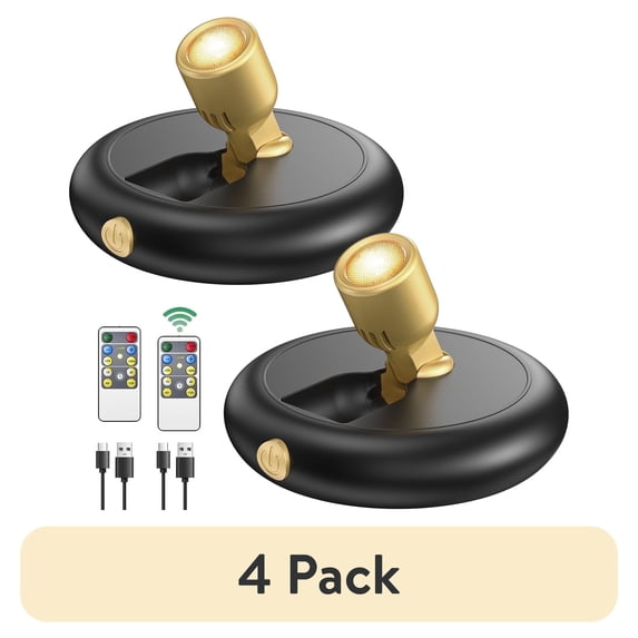 (4 pack) SZRSTH LED Spotlight Indoor - 2Pcs Battery Spot Light with Dimmable Timer Remote for Wall Display Painting Dartboard Artwork Accent