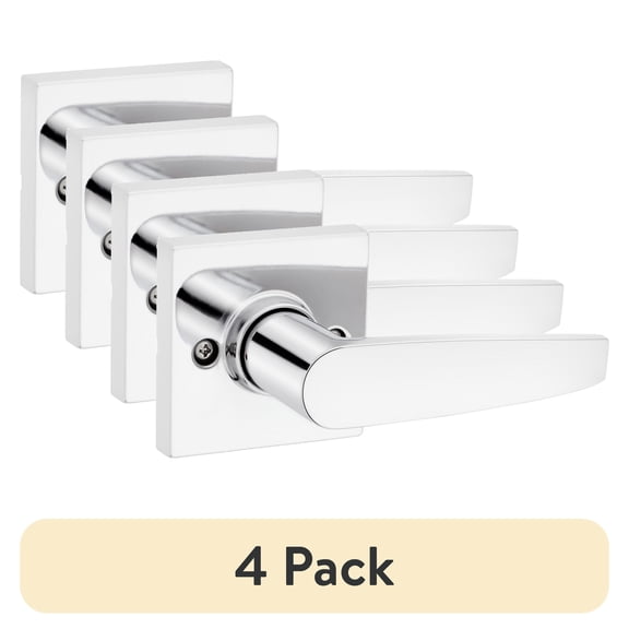 (4 pack) Safe Lock - Winston Square Rose Lever, Single Side Dummy for Closet, Polished Chrome Finish