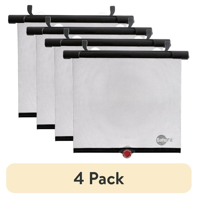 (4 pack) SafeFit SafeTemp Xtra-Wide Roller Baby Car Shade, Fits Most Vehicles, Gray