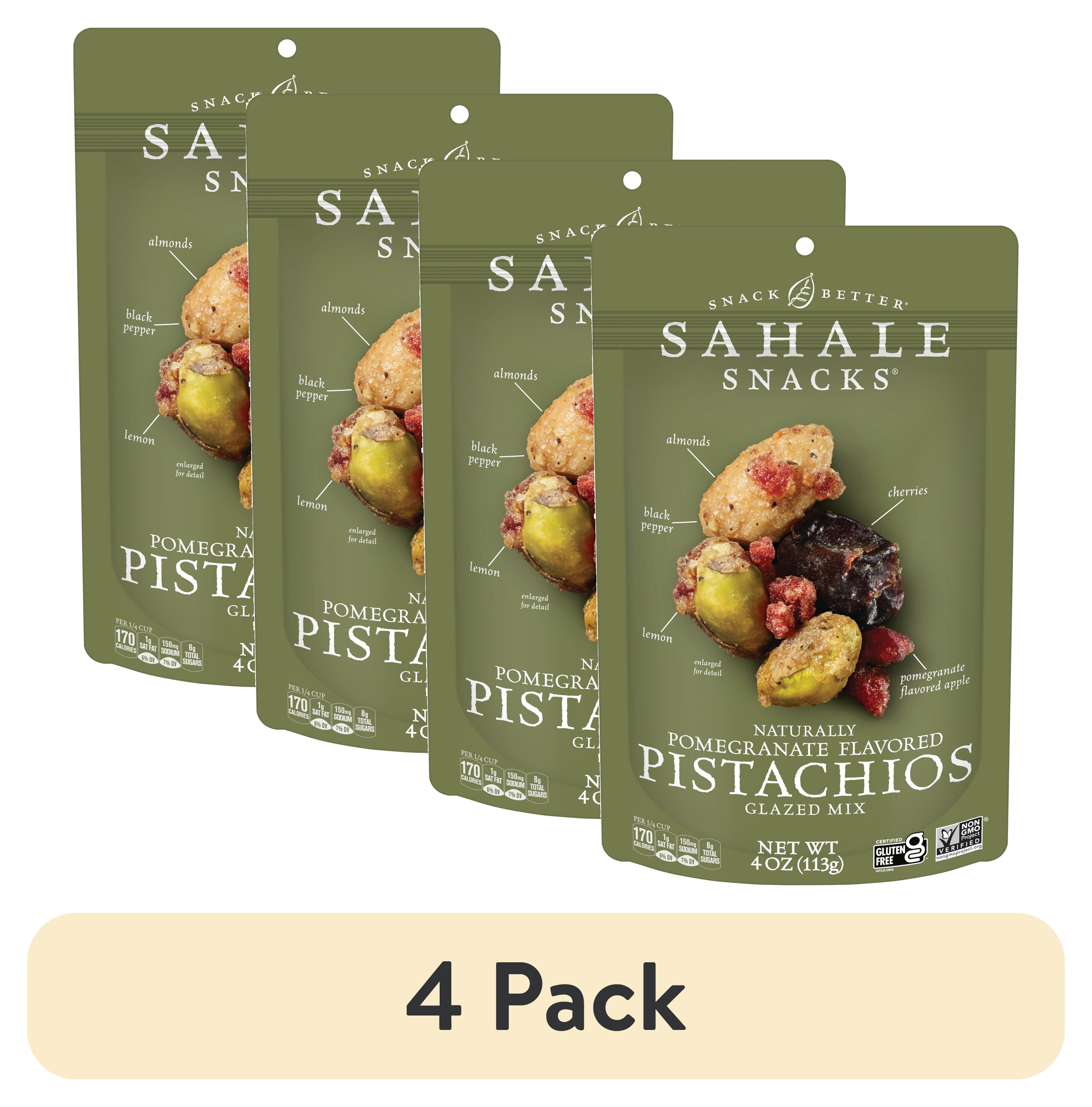 (4 pack) Sahale Snacks Glazed Mix of Naturally Pomegranate Flavored Pistachios, 4oz Pouch Sweet & Savory Nut Blend, Gluten-Free, Non-GMO