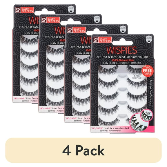(4 pack) Salon Perfect Go Glam Fake Lashes False Eyelashes, Demi Wispie, Black, 5 Pairs
