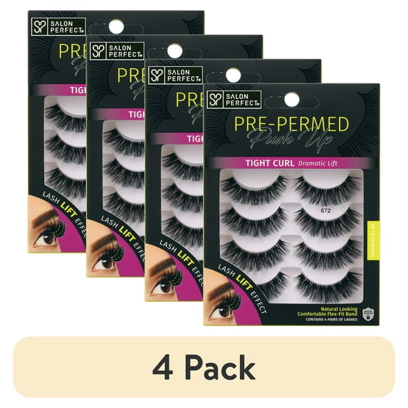(4 pack) Salon Perfect Pre-Permed False Eyelashes, Dramatic Lift Fake Lashes, 672, 4 Pairs