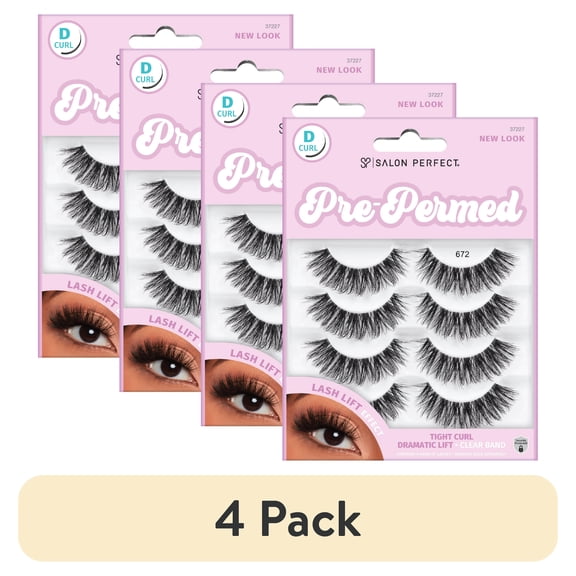 (4 pack) Salon Perfect Pre-Permed False Eyelashes, Dramatic Lift Fake Lashes, 672, 4 Pairs