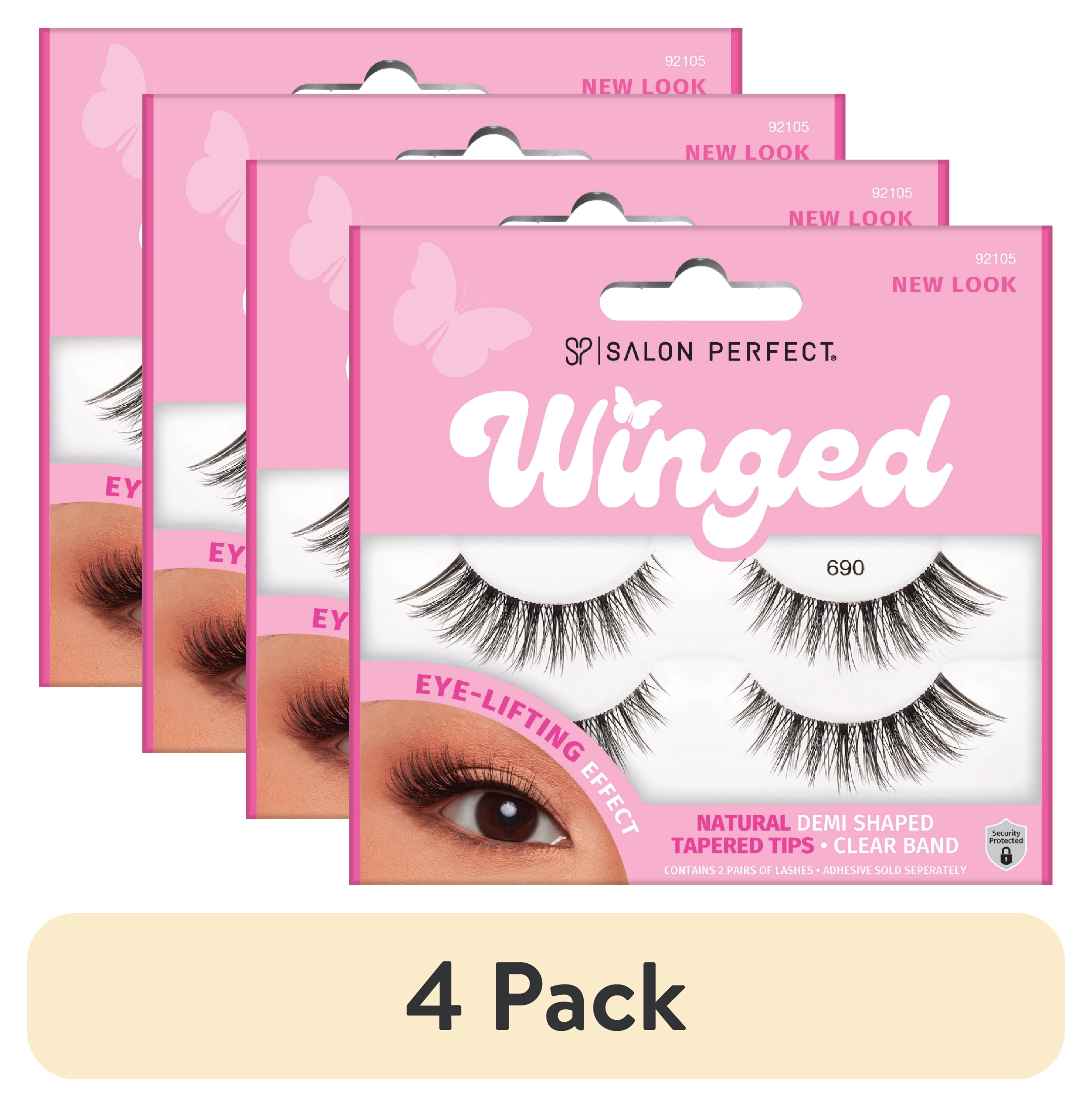 (4 pack) Salon Perfect Winged Fake Lashes False Eyelashes, 690, Black, 2 Pairs