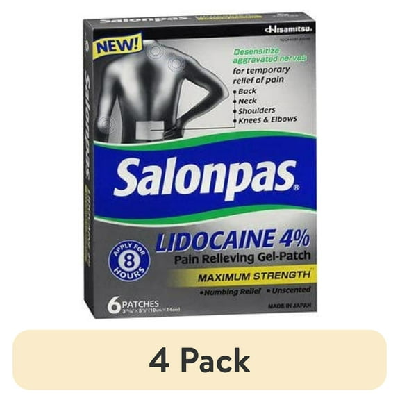 (4 pack) Salonpas Lidocaine Pain Relieving Maximim Strength Gel-Patch, 6 Little Patches, (984725) By Visit the Salonpas Store