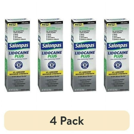 (4 pack) Salonpas Lidocaine Pain Relieving Roll-On, 4% Lidocaine, 3 OZ