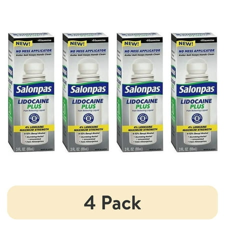 (4 pack) Salonpas lidocaine plus roll on pain relieving 4% lidocaine 3oz each